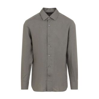 Ermenegildo Zegna Casual Shirts, male, Gray, Size: XL Linen Shirt