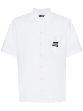 Dolce & Gabbana logo-tag cotton bowling shirt - White