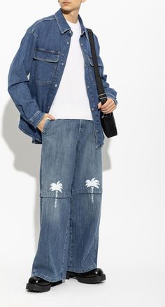 Palm Angels Denim Shirt, Mens, Blue