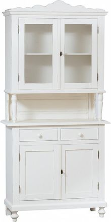 Biscottini International Vitrina Alacena De Madera Maciza De Tilo Acabada Con Efecto Blanco Envejecido 107x43x28 Cm