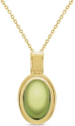Allurez Oval Natural Cabochon Moss Agate Pendant Necklace 14K 0.72ct in Peridot,yellow Gold at Nordstrom, Size 18