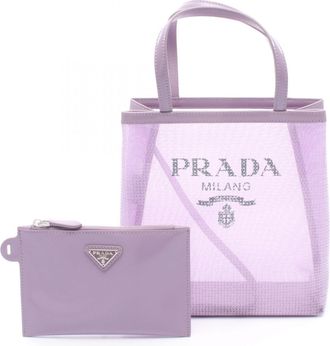 Prada Purple Leather Mesh Handbag Tote Bag (Pre-Owned)