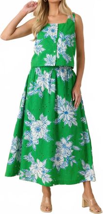 Entro Eyelet Skirt Set In Green/blue