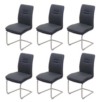 Hhg Hhg - Lote De 6 Sillas De Comedor 930, Silla De Cocina Basculante, Tela/textil Acero Inoxidable Cepillado, Gris Oscuro