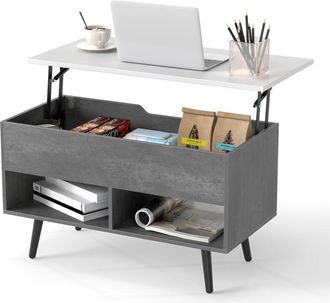Costway Lift Top Coffee Table Mid Century Modern Accent Table w/Shelves-Grey