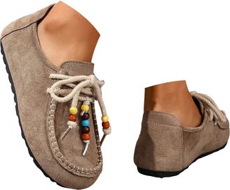 Generic Suede Moccasins Loafers for Women Business Casual Shoes Penny Loafers with Beaded Slip On Work Shoes Comfort Walking Flats Round Toe Slip On Flats Dai