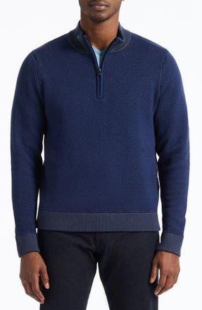 Robert Graham Walton Cotton & Silk Quarter Zip Sweater in Navy at Nordstrom Rack, Size Medium