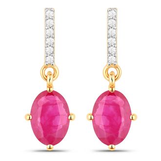 Diana M. Jewels Bkk Ruby Oval 7x5mm - 2Pcs + White Diamond F/C Round 1mm( I1-I2/I color ) - 12Pcs ( White Pen Rhodium ) ( Push (PBF03) (5.10x4.70mm) Post )