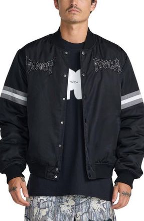 Rvca x Tapout Satin Bomber Jacket in Black at Nordstrom, Size Xx-Large
