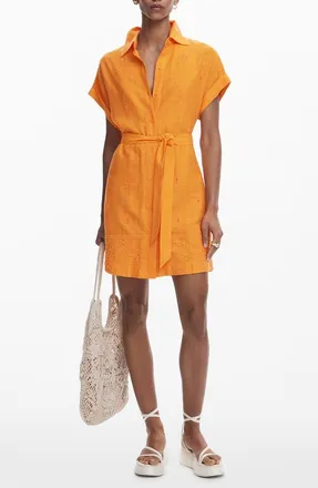 Desigual Short Sleeve Mini Shirtdress in Orange at Nordstrom, Size X-Small