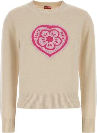 Kenzo Boke Heart Sweater - Dames - Ronde hals truien - Beige - M - Katoen - Truien & Vesten