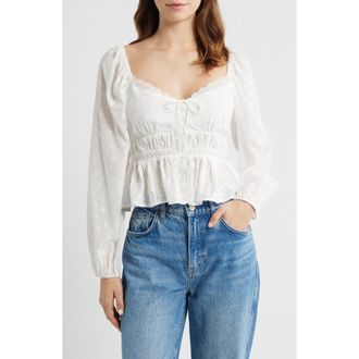 All in Favor Embroidered Long Sleeve Peplum Top in White at Nordstrom, Size X-Small