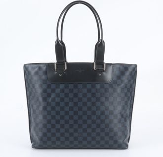 Louis Vuitton Black Blue Leather Coated Canvas Tote Bag (Pre-Owned)