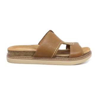 Clarks Arwell Walk Leather Womens Slides Sandals - Tan - Size:UK 6.5