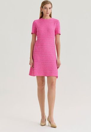 Ming Wang A-Line Tweed Texture Above-The-Knee Dress in Carmine Rose/white at Nordstrom, Size X-Small