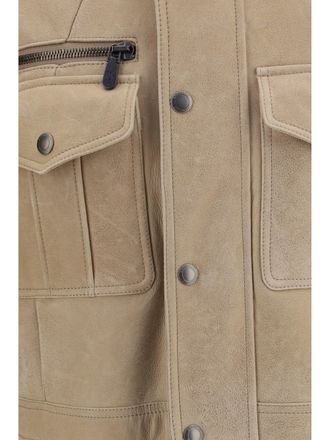 Brunello Cucinelli Waxed Shearling Jacket - Beige
