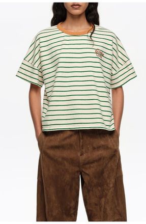 Bimba & Lola Striped Piping T-Shirt in Green at Nordstrom, Size X-Large Eu
