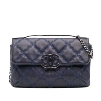 Chanel Pre-owned Mini Double Stitch Hamptons Flap - Dames - Pre-owned - Blauw - Maat: ONE Size Leer