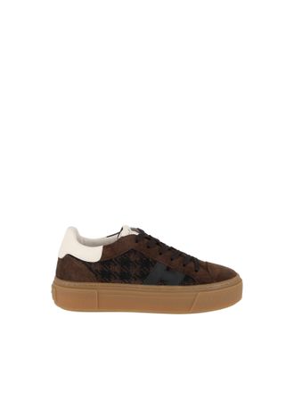 Hogan Brown Houndstooth Calfskin Low-Top Sneakers
