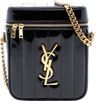 Saint Laurent Black Patent Vicky Vanity Bag