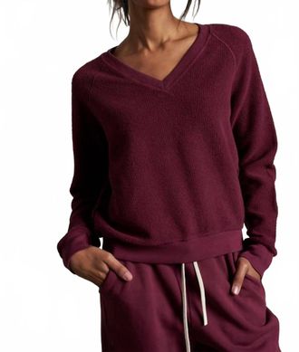 perfectwhitetee Zuri V Neck Sweatshirt In Dark Burgundy