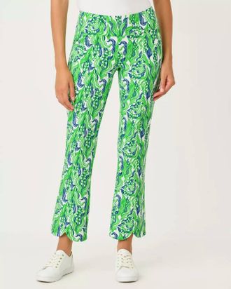 Lilly Pulitzer Upf 50+ Luxletic Corso Scallop Kick Flare Pant In Putting Green Lilly Of The Valley Golf