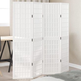 Berkfield Home Room Divider 4 Panels White Solid Wood Paulownia