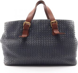Bottega Veneta Brown Navy Leather Handbag Tote Bag (Pre-Owned)