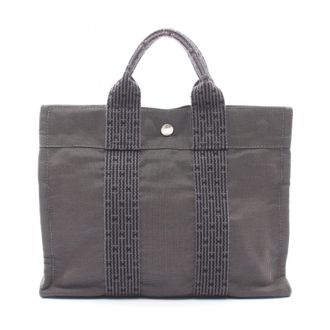 Herm&egrave;s Gray Nylon Canvas Handbag Tote Bag (Pre-Owned)