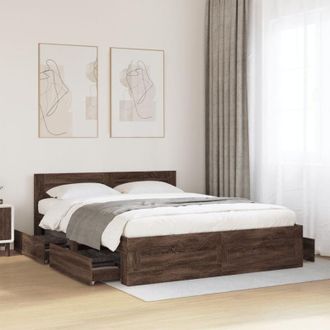 vidaXL Cama Con Cabecero Madera De Ingenier&iacute;a Marr&oacute;n Roble 160x200 Cm Vidaxl