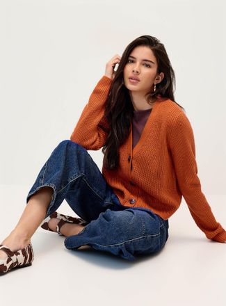 Twik Womens Big button shaker-rib Cardigan Sweater