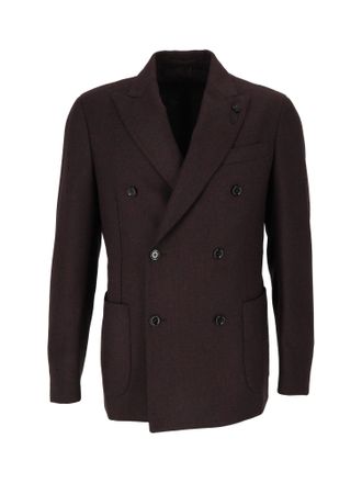 Lardini Double-Breasted Wool and Cashmere Blend Jacket with Wide Lapels