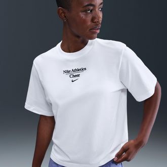 Nike Womens Cheer Boxy T-Shirt in White | APS529NACH-WHT