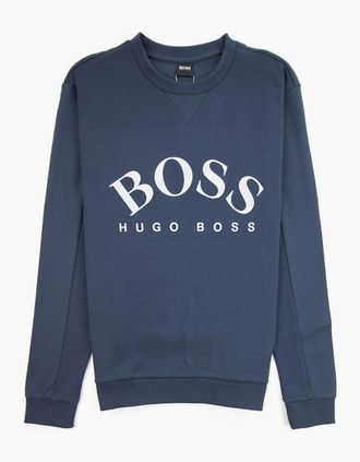 HUGO BOSS Mens Hugo Boss Curved Logo Salbo Sweatshirt Navy - Size: 40