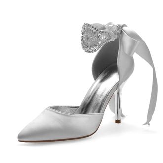 Miyoopark Wedding and Evening Shoes for Women Prom Pumps with Ribbon M531 Silver UK 6.5