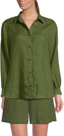 Lands End Linen Long Sleeve Feminine Shirt in Artichoke at Nordstrom, Size X-Small