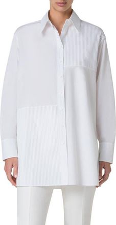 Akris Oversize Pleated Panel Cotton Voile Button-Up Shirt in Pure White at Nordstrom, Size 10