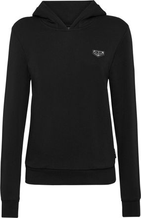 Philipp Plein logo-plaque hoodie - women - Cotton - S - Black