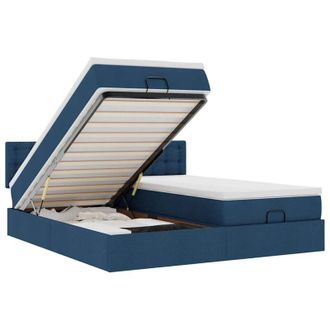 vidaXL Estructura De Cama Otomana Con Colchones Tela Azul 160x200 Cm Vidaxl