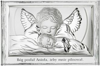 OEM Imagen Plateada De Un &Aacute;ngel De La Guarda, Recuerdo De Bautismo Y Primera Comuni&oacute;n, Con Grabado 81288pl 17,5 X 11 Cm