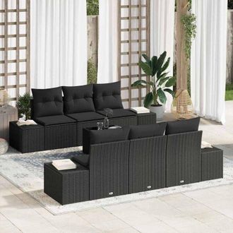 vidaXL Conjunto De Sof&aacute; De Jard&iacute;n Manual 7 Pcs Negro 55 X 55 X 37 Cm Vidaxl