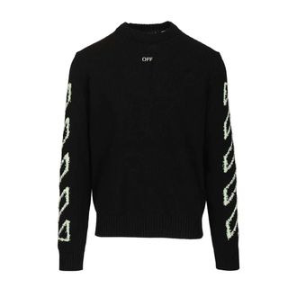 Off-white Round-neck Knitwear, male, Black, Size: L 3D Diag Outline Sweater