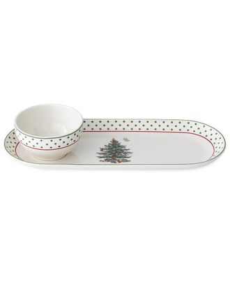 Spode Christmas Tree Polka Dot Oval Chip-N-Dip