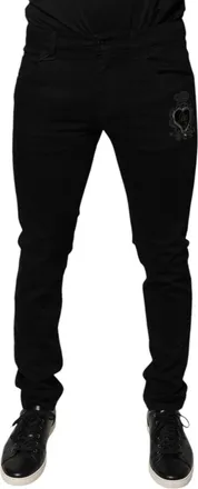 Dolce & Gabbana Mens Black Dg Crown Logo Cotton Skinny Denim Jeans Elastane Clothing