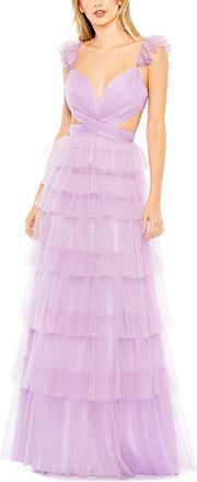 Mac Duggal Ruffle Tiered Tulle Cut Out Gown