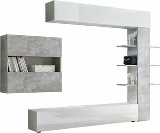 TFT Home Furniture Parete Attrezzata Mobili Soggiorno Mobile tv Libreria 2 Pensili tft Akira 1 Bianco e Cemento