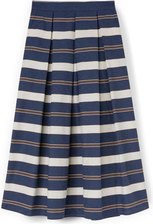 Motivi Pliss&eacute; rok met streepjespatroon - Dames - Midirokken - Blauw - 2XS - Katoen - Rokken