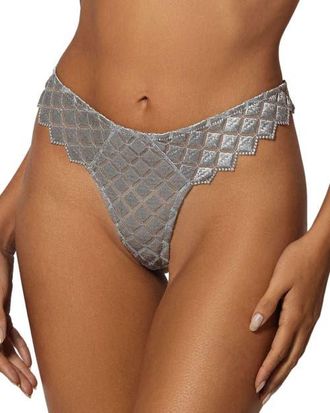 Kiki De Montparnasse Lamine Embroidery Thong in Sterling at Nordstrom, Size X-Small
