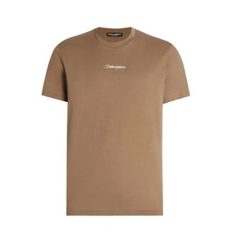 Dolce & Gabbana T-Shirts, male, Beige, M, Embroidered Logo Beige T-Shirt