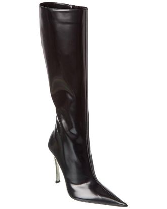 Versace Pin-Point Leather Knee-High Boot